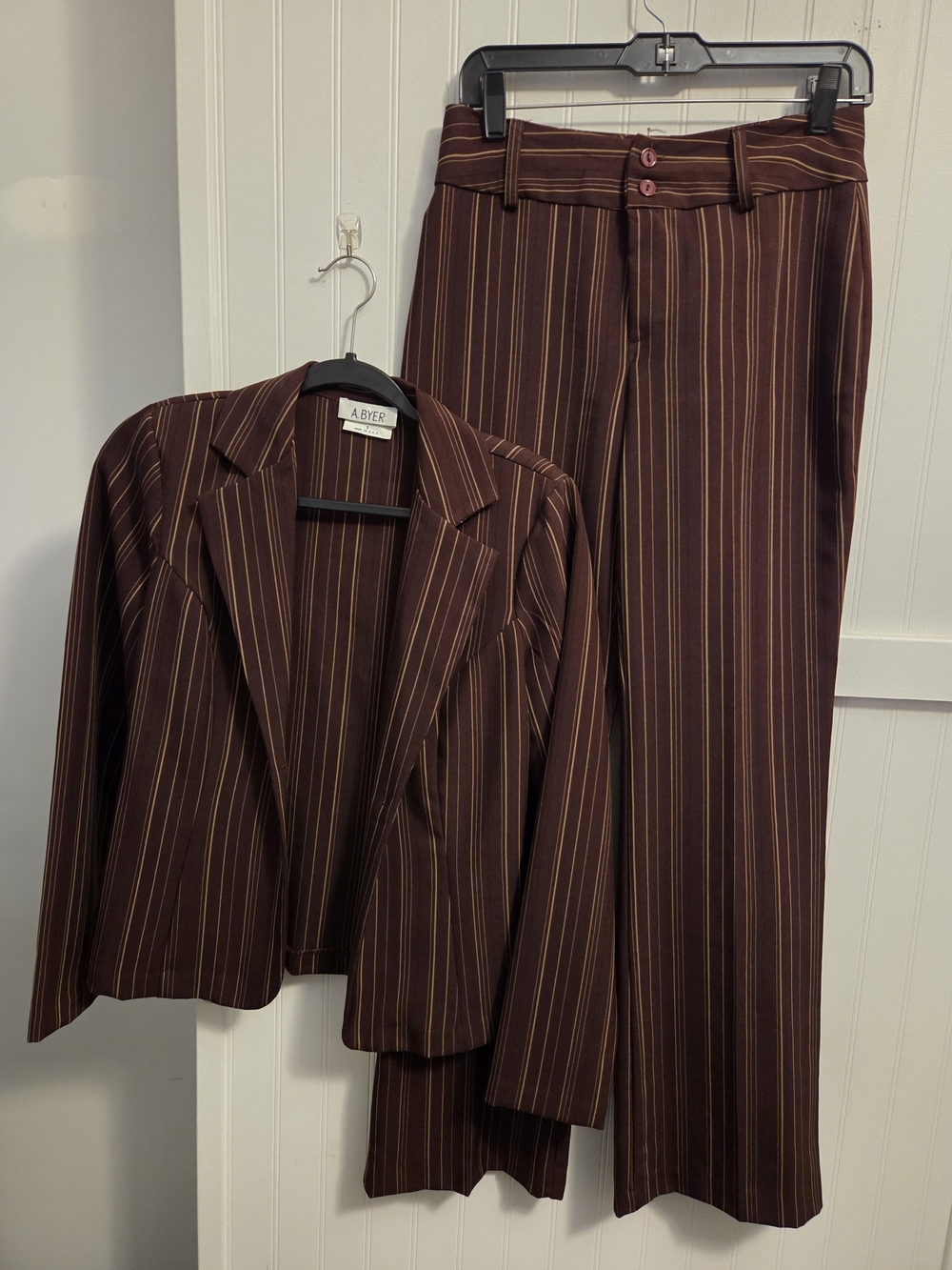 A. Byer Women's Brown Pinstripe Dress Suit Vintage 2000's Made In USA